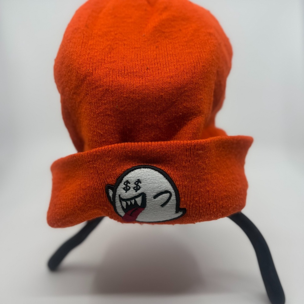 Field Grade Beanie Hat Mens OSFM Orange Knit Ghost Dollar Sign Eyes Winter